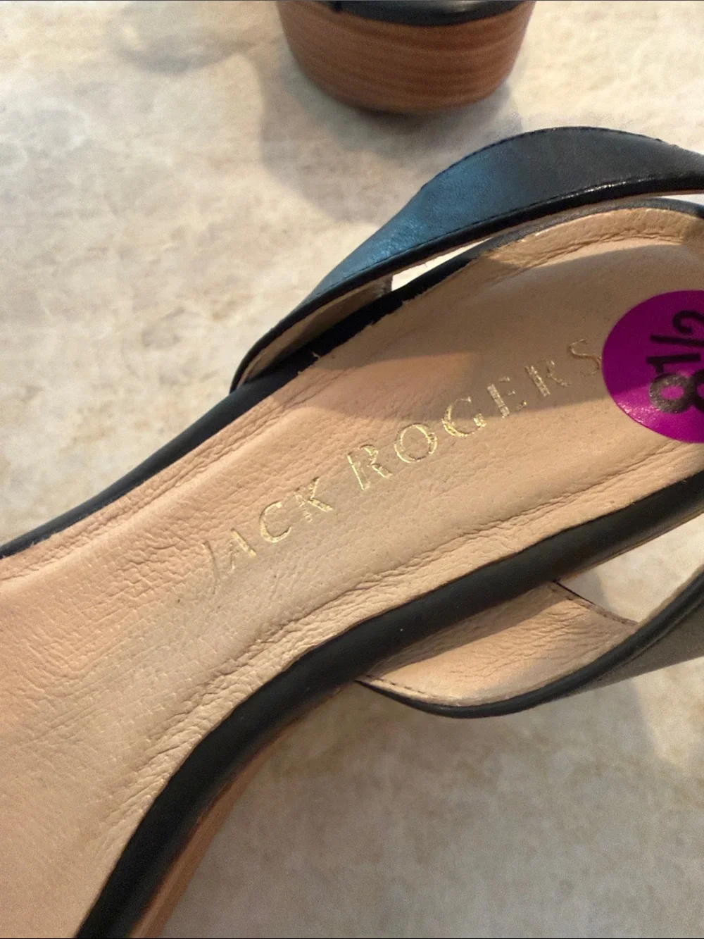 Jack Rogers Black Leather Wedge Sandals Size 81/2 Brand New Excellent Condition
